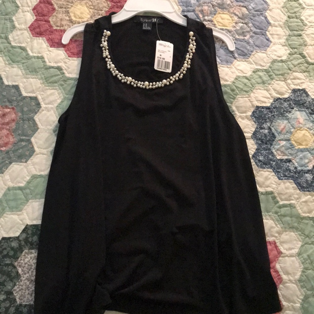 Black tank top with pearled neck line